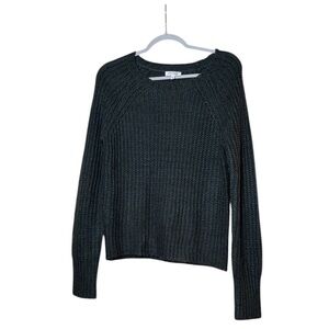 Wyld Hart Dark Charcoal Gray Knit Ribbed Crewneck Sweater Style VB1209